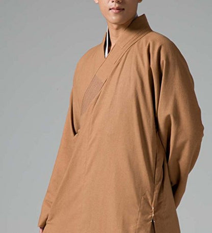ZanYing Men's Long Gown Traditional Buddhist Meditation Monk Robe - color: Brown S31, size: Small