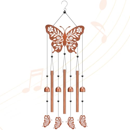 Butterfly Wind Chime for Outside,Butterfly Gifts for Women Men,Horizontal Metal Memorial Butterflies Birthday Gifts for Women Men Garden Decor