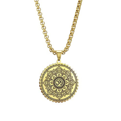 Mandala Om Aum Ohm Men's Necklace Sanskrit Symbol Om Aum Ohm Spiritual Amulet Indian Lotus Mandala Yoga Pendant Religious Jewelry Men - color: Mandala gold