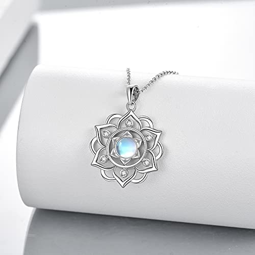 ONEFINITY Lotus Necklace 925 Sterling Silver Moonstone Pendant Necklace Yoga Lotus Jewelry for Women - style: Moonstone