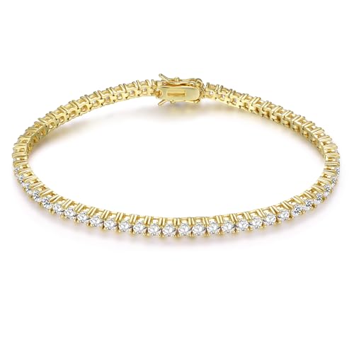 2.5mm Tennis Bracelet, 2.5mm Thin 18K White Gold Plated Cubic Zirconia Tennis Bracelet for Women - color: Gold Plated, size: 2.5mm 7 inch