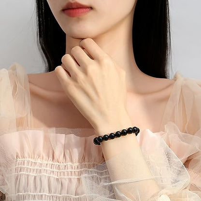 MAIBAOTA Healing Crystal Bracelet for Women Men, 8/4 mm Natural Stone Beaded Bracelets, Jewelry Birthday Gifts, Round Gemstones Stretch Bracelets - color: Black-Obsidian, size: 8 mm