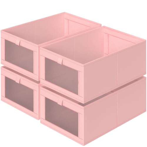 4 Pack Linen Closet Organizers and Storage, Closet organizer Large Linen Closet Baskets for Organization, Foldable Storage Containers for Towels, Clothing, Jeans, Books, Shelves, Pink - color: Pink, size: 4 Pack