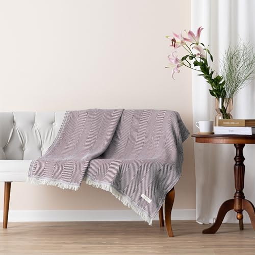Bed Blanket, Lightweight, Cotton-Rich Blend, Recycled Cotton, Twin Size (57 x 79 Inch), Textured Woven Bedding, Breathable Layering Cover, Burgundy - color: Burgundy Red, size: Twin