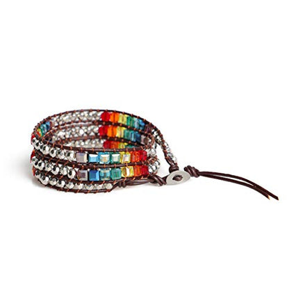 YGLINE Natural Stone Wrap Bracelet for Women Boho Bracelets Healing Crystal Beaded Bracelet Adjustable 3/5 Wraps Bracelet Handmade Birthday Gifts for Women - color: crystal cube-3w