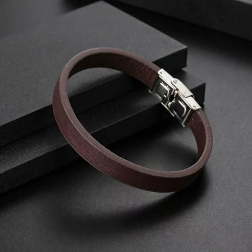 Men's Leather Bracelet, Stackable Stainless Steel Clasp Bracelets for Men Stylish Birthday, Thanksgiving, Valentine's Day Gift for My Man - style: 8.4" Brown Leahter