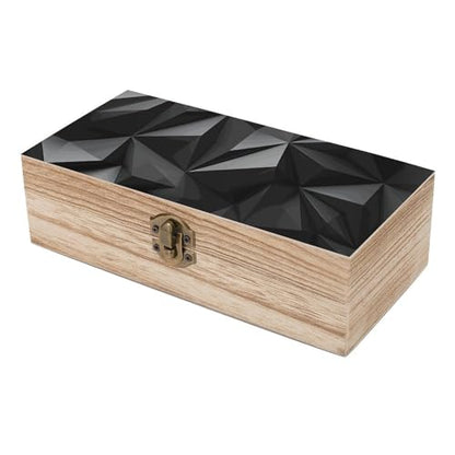 Black Geometric Wooden Storage Box with Hinged Lid And Front Clasp Decorative Storage Keepsake Boxes Wooden Gift Jewelry Organizer Boxes Office Desk Organizer