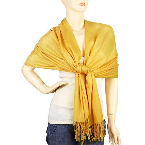 Falari Women's Soft Solid Color Pashmina Shawl Wrap Scarf, for Wedding, Bridesmaid Gifts, Evening Dress - color: Gold