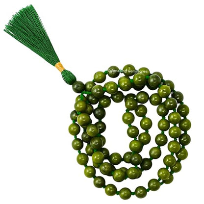 Amazing Gemstone Japa Mala 108 Prayer Beads Necklace and Wrist Mala Bracelet for Meditation - color: Green Jade, size: Hand Knotted