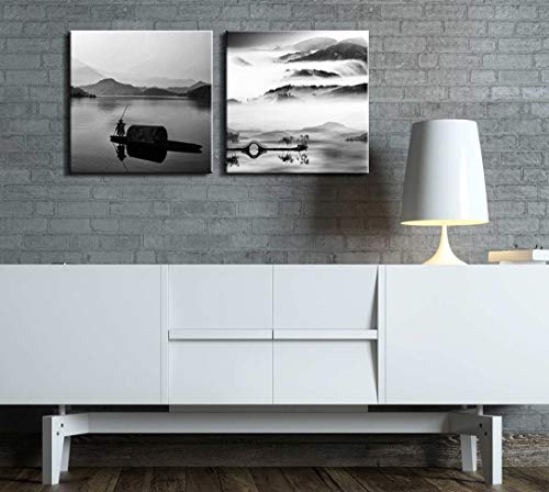 wall26 Two Piece Canvas - Black and White Lake Looking Over a Beautiful Mountain View on 2 Panels - Canvas Art Home Art - 12x12 inches - color: Beautiful Mountain View, size: 12" x 12" x 2 panels