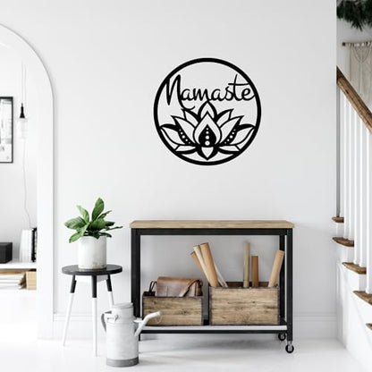 Namaste Lotus Flower Wall Hanging – Handmade Yoga Inspired Metal Décor, Boho Spiritual Artwork for Meditation Room, Mindfulness Studio, or Peaceful Home Accent - size: 18"