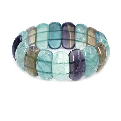 Keleny Semi Precious Gemstones 25mm Half Moon Shape Faceted Beads Crystal Rock Stretch Bracelets 7.5 Inch