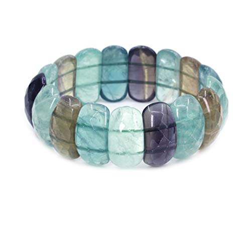 Keleny Semi Precious Gemstones 25mm Half Moon Shape Faceted Beads Crystal Rock Stretch Bracelets 7.5 Inch