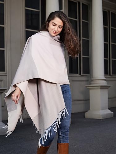 MissShorthair Women's Printed Shawl Wrap Fashionable Open Front Poncho Cape, Gift for Women - color: T-grey Pink White