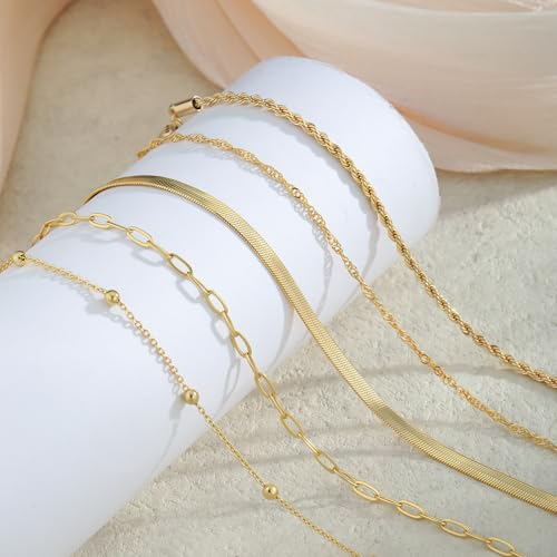 BERISO Gold Bracelets for Women, Elegant Adjustable 14K Gold Plated Bracelet for Women, Trendy Minimalist Dainty Gold Bracelet for Everyday Wear - style: 5layer B0047-GD