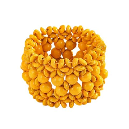 Zian Bohemian Wooden Beaded Bracelets for Women Handmade Colorful Wide Chunky Elastic Stretch Bracelets Boho Wristband Summer Beach Jewelry - color: Yellow