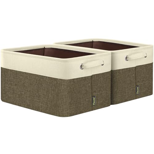BALEINE 2 Pack Fabric Closet Storage Bins for Shelves, Linen Closet Organizers and Storage, Decorative Baskets for Organizing, Shelf, Clothes, Home, Office (Brown, 15"x11"x9.5") - color: Brown, size: 2PCS/Large-15x11x9.5