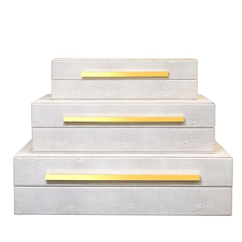 Modern Decorative Box Faux Shagreen Leather, Decorative Storage Boxes with Lids for Home Decor, Large Multifunctional Storage Jewelry Box Organizer(white 3PCS) - color: Ivory 3PSC