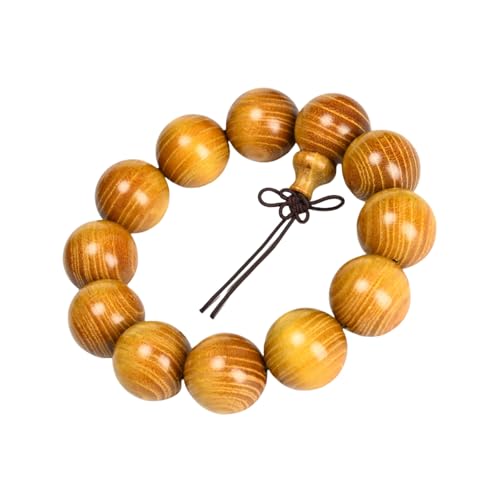 Wooden Prayer Bead Bracelets Traditional Buddhist Mala Bracelet,1pc/pack - size: Dia.15X15pcs, style: GoldTanJG