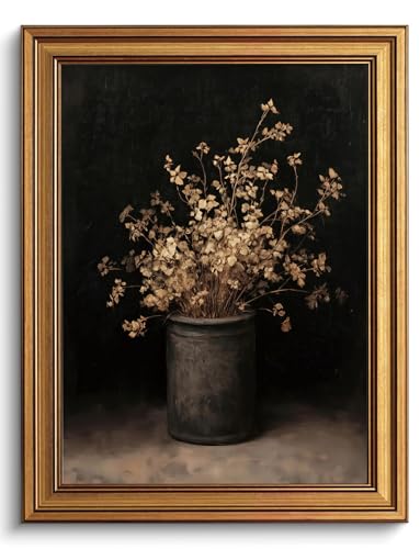 Gold Framed Wall Art Vintage Moody Floral Canvas Art Prints Antique Botanical Pictures Farmhouse Wall Decor Rustic Victorian Artwork Country Cottage Paintings for Living Room Bathroom 12x16in - color: Dark Floral, size: 12x16in Gold Framed