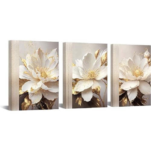Yxbhhym Flower Canvas Wall Decor Living Room Bathroom Wall Art Paintings for Bedroom Wall Art Dining Room White Floral Picture Poster Artwork Modern Framed Art Prints 3 Piece Home Decorations - color: Awhite flower, size: 16"x24"inches x 3 pcs