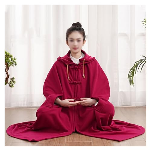 Meditation Hooded Cloak Coat Women Men Unisex Loose-Fit Prayer Robe Plush Comfortable Warm Clothing - color: Red, size: Medium