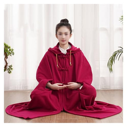 Meditation Hooded Cloak Coat Women Men Unisex Loose-Fit Prayer Robe Plush Comfortable Warm Clothing - color: Red, size: Medium