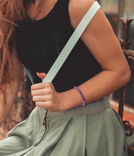 BOMAIL Natural Stone Bracelet for Women Men - 8MM Semi-Precious Gemstone Beaded Bracelet Healing Crystal Stretch Bracelet Yoga Bracelets Jewelry - color: Amethyst