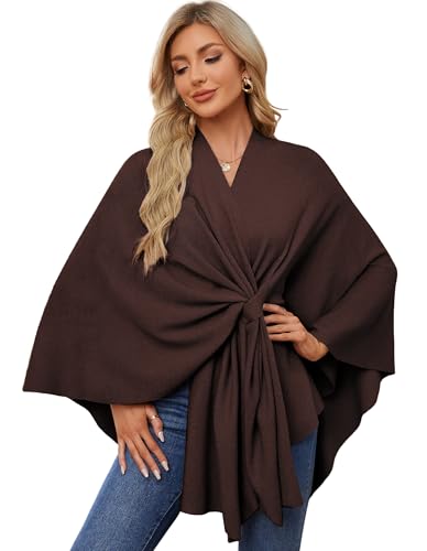 PULI Women's Elegant Shawl Wraps Soft Open Front Poncho Sweater for Spring Fall Winter - color: Front Tab-caramel
