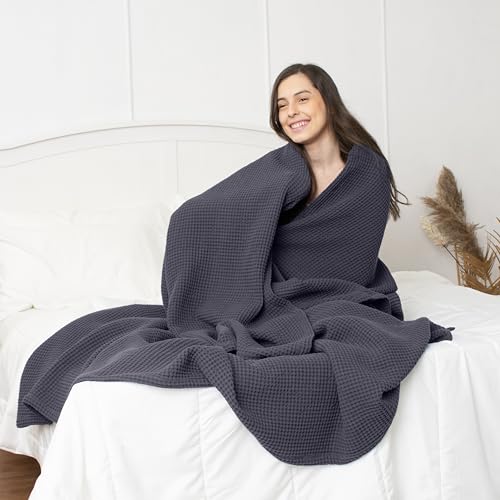 Waffle Blanket Queen Size Bed, 100% Cotton Soft Lightweight Breathable Summer Blanket, Waffle Weave Queen Size Bed Blanket: Grey (90"x90") - color: Grey, size: Queen (90" x 90")
