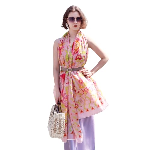 100% Mulberry Extra Large Silk Pashmina Scarf Shawls And Wraps For Women Evening Dress Summer Travel Floral Blanket - color: Peach Blossom Whimsy