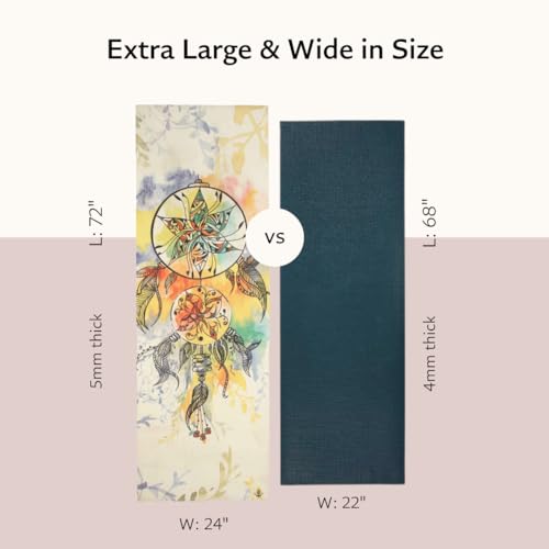 Shakti Warrior TPE Yoga Mat - Artist Designed, Premium eco friendly mats, Non Slip, Non toxic, Great For Regular & Hot Yoga, Pilates and Workouts (72 inch x 24 inch x 6mm thick) - color: Dreamcatcher