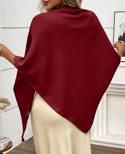 Women's Pashmina Shawl Wraps for Evening Dresses Wedding Bridal Open Front Poncho Cape Soft Large Scarf - color: Burgundy
