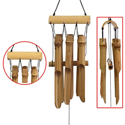 Bamboo Wind Chime Outdoor, 6 Small Bamboo Bell Tubes for Outdoor or Indoor Home Décor, Handmade Natural Soothing Sound 23 inches