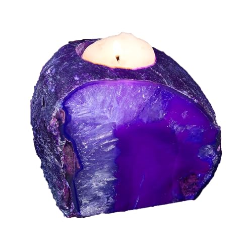 AMOYSTONE Natural Purple Agate Candle Holder 1.5-2lb, Raw Geode Base - Versatile Decor for Meditation, Yoga Studio & Home Mantel - color: Purple, size: 1.5-2 Pounds