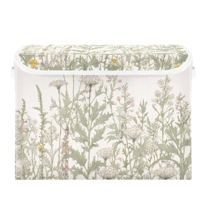 Kigai Collapsible Herbal Wildflowers Storage Basket with Lids and Handles,Storage Bins for Shelves Closet Bedroom,Office Storage