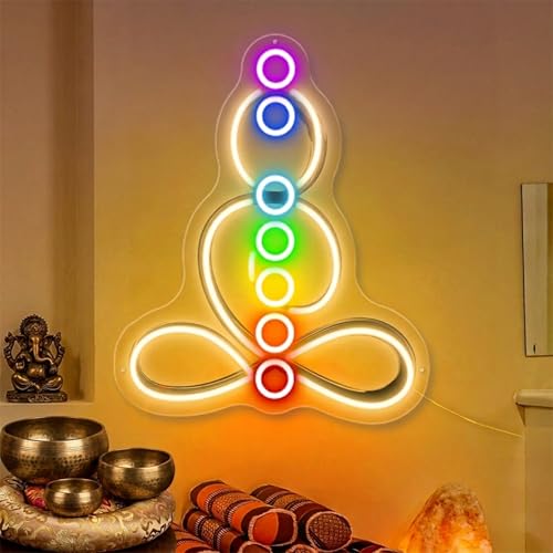 Seven Chakras Meditation Neon Sign Custom Yoga Studio Logo LED Sign Chakras LED Neon Pilates Studio Art Meditation Room Wall Art Yoga Lover Gift, Psychic Chakras Healing Exercise, Peaceful Sign - color: Seven Chakras