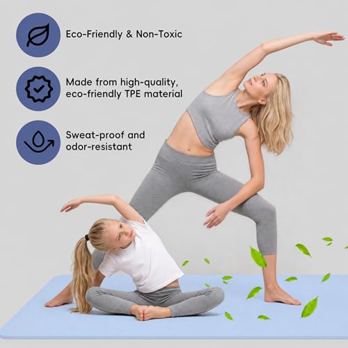 Extra Wide Yoga Mat 72" x 32", 6mm Non Slip TPE Exercise Mat with Carrying Strap, Large Workout Mat for Yoga, Pilates, Stretching, HIIT & Home Gym - color: Ice Blue