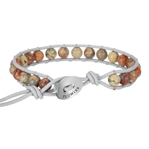 Plumiss Women Boho Handmade Natural Stone Crystal Leather Bead Wrap Bracelets Collection - style: 6mm Agalmatolite 1W