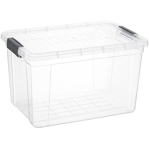 Superio Clear Storage Box with Lid, 26.5 Quart Plastic Container Bins for Organizing, Stackable Crates, BPA Free, Non Toxic, Odor Free, Organizers for Home, Office, School, and Dorm - size: 26 Quart