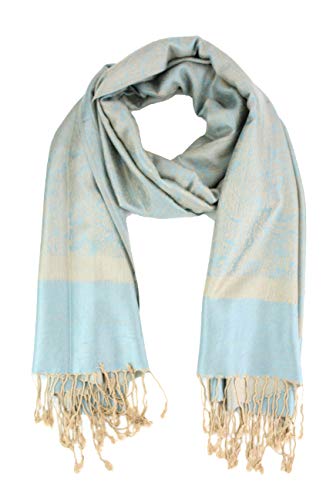 PASKMLNA Paisley Jacquard Pashmina Shawl Wrap Scarf Stole - color: Baby Blue Beige