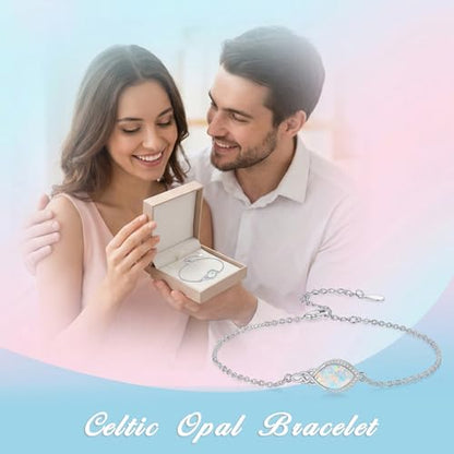 PELOVNY Celtic Knot Bracelet for Women 925 Sterling Silver Infinity Gemstone/Birthstone Bracelets Birthday Christmas Jewelry Gifts for Mom Daughter Wife - color: 03-Opal