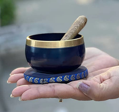 Chakra Singing Bowls with Wooden Striker & Cushion Gift Box Set | Lift Vibration & Frequency; Sound Therapy; Holistic Healing, Meditation & Relaxation Mindfulness Mantra (Third Eye) - color: Third Eye Chakra
