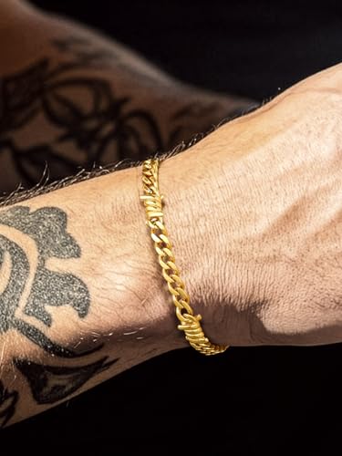 Bandmax Barbed Wire Chain Bracelets for Men Women Stainless Steel/Black/Gold Thorn Cuban Link Bracelet Adjustable Punk Emo Style Jewelry Gift - color: 06 5MM-Gold Plated