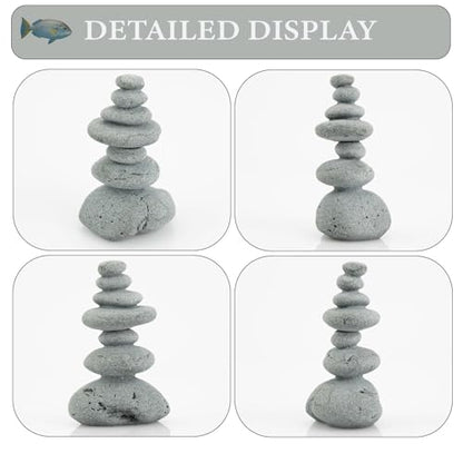 Aquarium Decor,7-Stone Mini Stacked Zen Rock Stone Decor – Balanced Stones Cairn Statue for Garden, Fish Tank, and Micro Landscape (3.7" H)