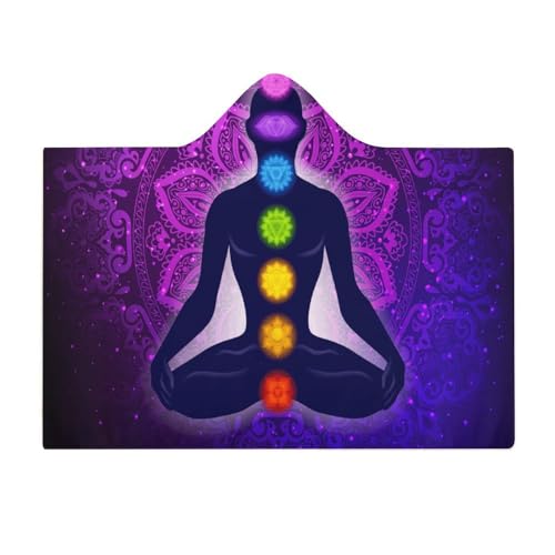 Seven Chakra Yoga Meditation Lotus Purple Mandala Large Size Comfortable Hooded Blanket, Warm Blanket 60"x80" - color: Seven Chakra Yoga Meditation Lotus Purple Man, size: 60"x80"