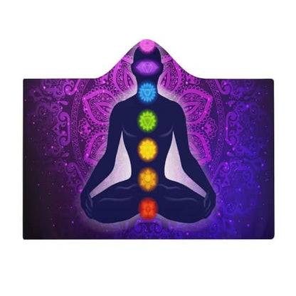 Seven Chakra Yoga Meditation Lotus Purple Mandala Large Size Comfortable Hooded Blanket, Warm Blanket 60"x80" - color: Seven Chakra Yoga Meditation Lotus Purple Man, size: 60"x80"