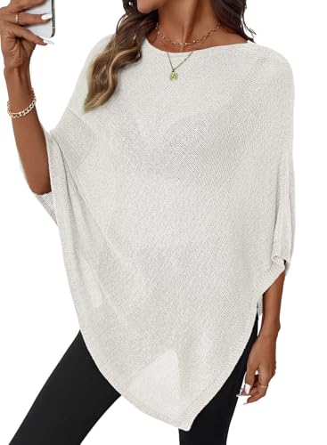 SHEWIN Womens Sheer Knit Poncho Crochet Summer Tops See Through Mesh Spring Sweaters Beach Cover Ups for Women 2026