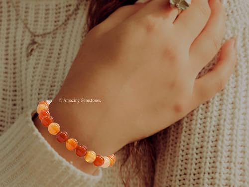 Amazing Gemstone Crystal Bracelet for Women Men's Gifts - Protection Healing Crystal Bracelet - 8mm Gemstone Beaded Stretchable Bracelet Pulseras Para Hombres Mujer Stocking Stuffers Mothers Day Gift (Carnelian) - color: Carnelian