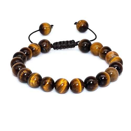 Adjustable 8mm Natural Tiger Eye Stone Bracelet For Womenhand Woven Rope Beaded Bangle Polishing Gemstone Healing Jewelry Birthday Gift - color: Tiger Eye